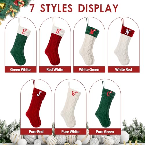 Personalized Monogram Christmas Stockings, 18 Inch Cable Knit Initial Stocking