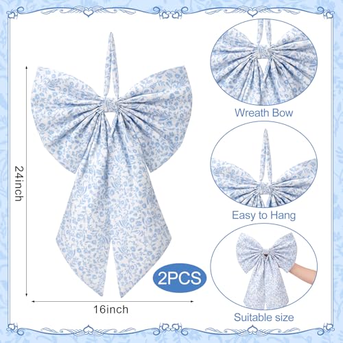 Chinoiserie Wreath Sash 24x16 Inch Floral Burlap Ribbon Bow 2 Pcs