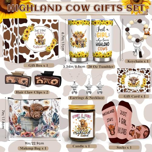 Highland Cow Gift Set with Tumbler, Jewelry, Accessories & More for Women