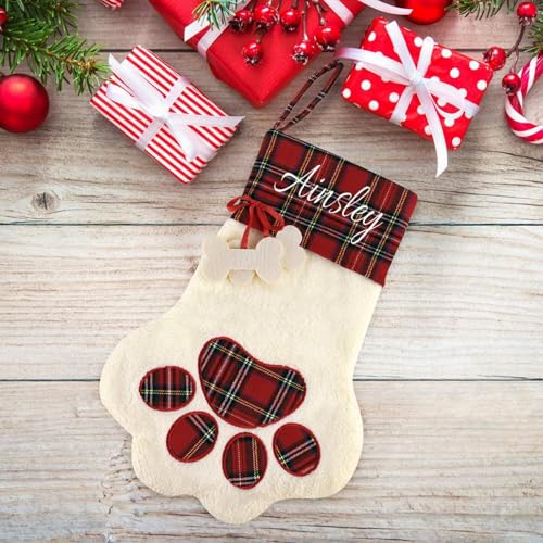 Personalized Christmas Stocking with Custom Name - Red Stocking for Fireplace, One Size