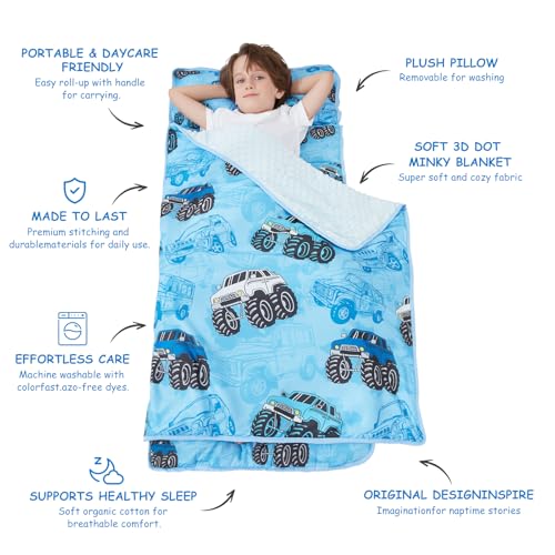 Softan Extra Large Toddler Nap Mat with Removable Pillow & Minky Blanket