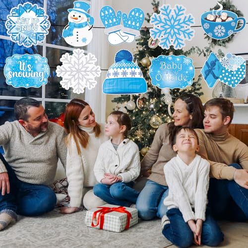 CroBlissful Winter Snowflake Christmas Porch Sign Set - Blue, 2 Pack, 10 Designs