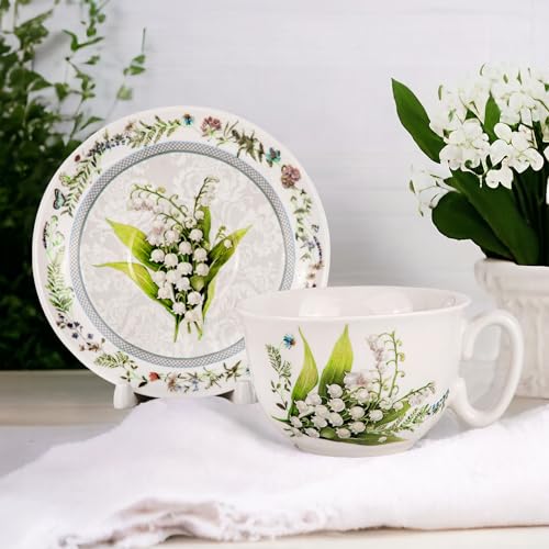 STP GOODS Lily of the Valley Bone China Tea & Coffee Cup with Saucer Gift Set