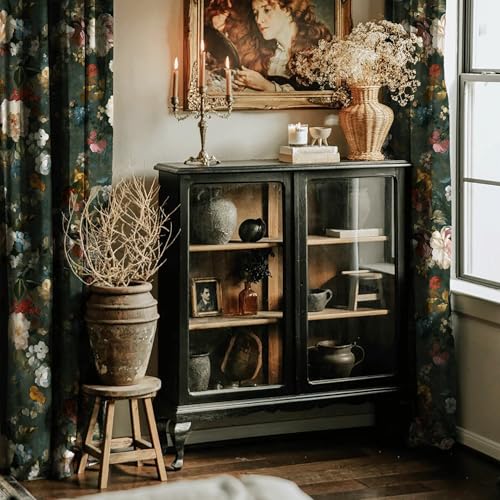 StangH Green Floral Velvet Curtains 52x86 Inches, Pack of 2, Living Room Decor