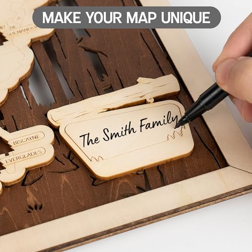 US National Parks Map Travel Tracker Wall Art with Personalization Marker