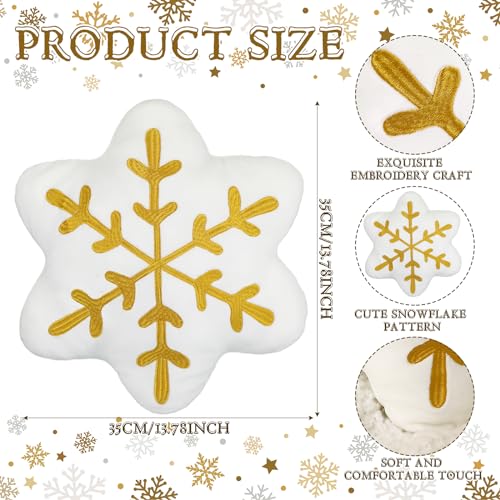 Soaoo Gold Snowflake Throw Pillows, 2-Pack Sherpa 13.8in Cushions for Sofa/Bed