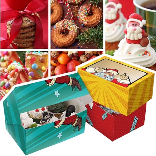 Assorted Colors Christmas Bakery Gift Boxes with Window - 12 Pack
