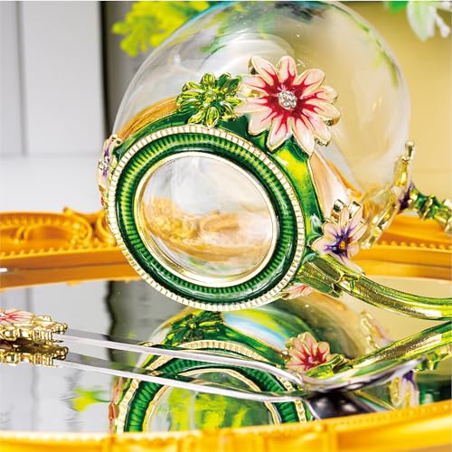 AISVELDY Gold and Green Daisy Flower Glass Coffee Mug with Spoon - Elegant Gift for Her, Mom, Grandma, Wife, Friends