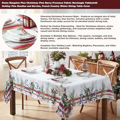 Home Bargains Plus Pine Berry Provence Christmas Rectangular Tablecloth 102x60 Inches Seasonal Holiday Decor