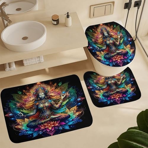 Bohemian 4-Piece Bathroom Set with Waterproof Shower Curtain & Bath Mats