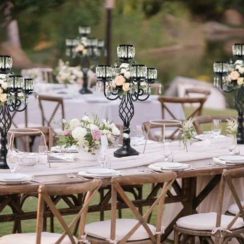 Black 23.2 Inch Tall Elegant 5-Arm Crystal Candle Candelabra Wedding Table Centerpiece