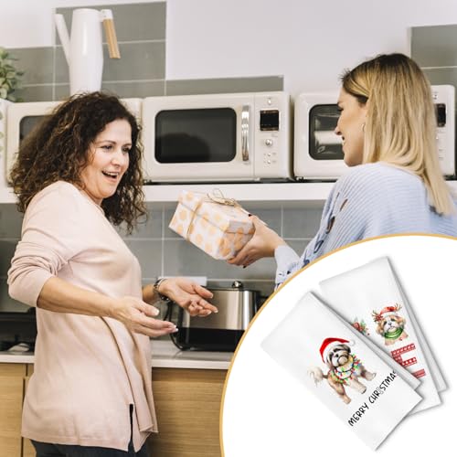 Christmas Shih Tzu Kitchen Dish Towels 2 Pack - Casual Holiday Dog Lover Gift