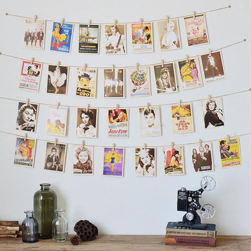Wall Photo Hanging Display with 50 Wooden Clips and 32.8ft Twine
