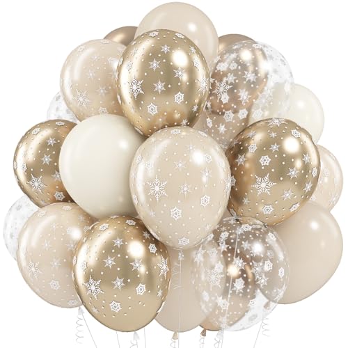 Jobkoo Beige Gold Snowflake Balloon Set Winter Wonderland Party Decorations