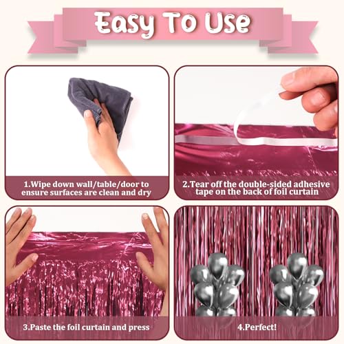 Voircoloria Burgundy Foil Fringe Backdrop Curtains 3.28x6.56ft 3pcs - Burgundy / 3