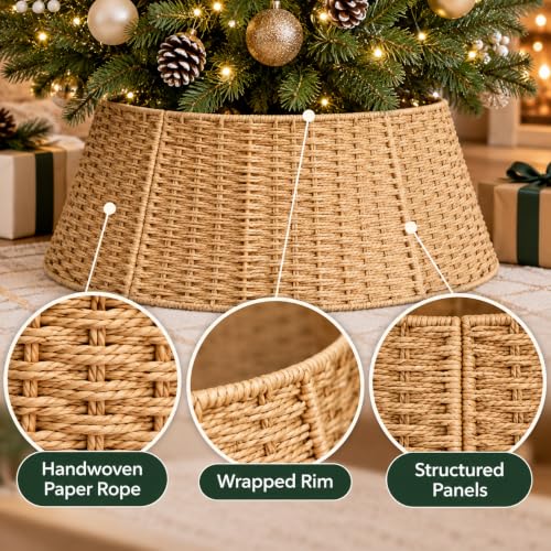 HENAYUK 26in Christmas Tree Collar - Paper Rope Tree Skirt Collar for 4.5ft–12ft Trees