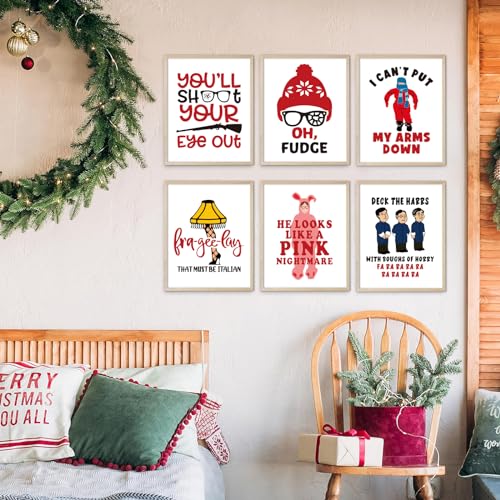 Homythe Christmas Story Wall Art Prints Set of 6 - Holiday Home Decor, 8x10 Inches, Unframed