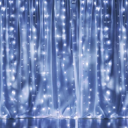 Dazzle Bright 300 LED Curtain String Lights White, 8 Modes, Connectable IP44