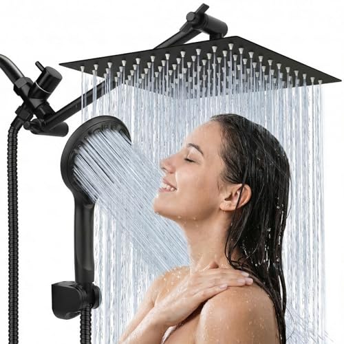 8-Inch Rainfall Shower Head and Handheld Combo with 11-Inch Extension Arm