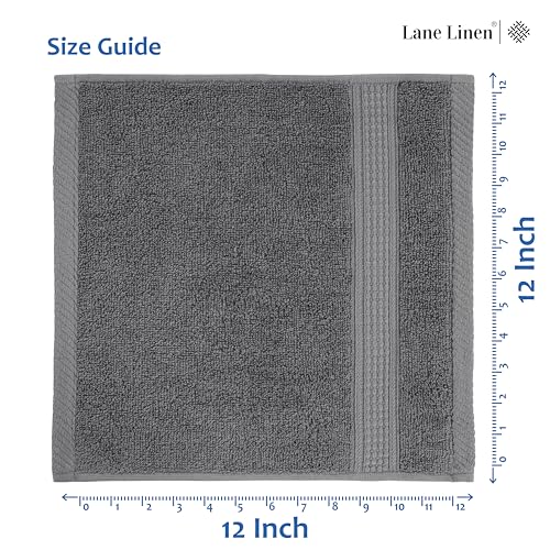 LANE LINEN Space Grey 12-Pack 13x13 Cotton Washcloths - Soft & Absorbent