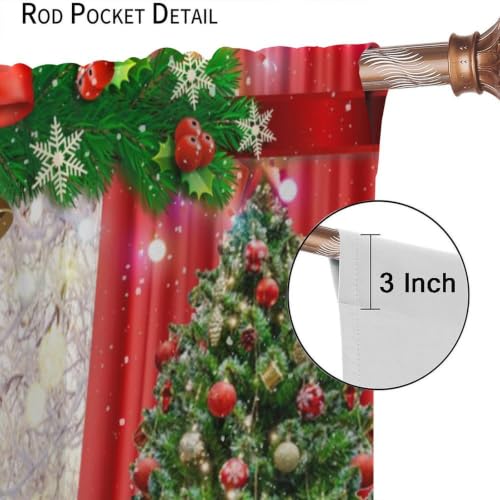 TYVGICZ Christmas Window Curtains 42x45 Inch Pack of 2 - Bell Snow Tree Holiday Drapes