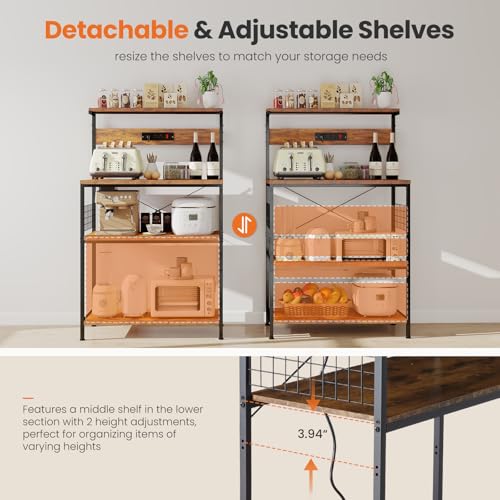 3-Tier Kitchen Baker's Rack with Power Outlet and Adjustable Shelf