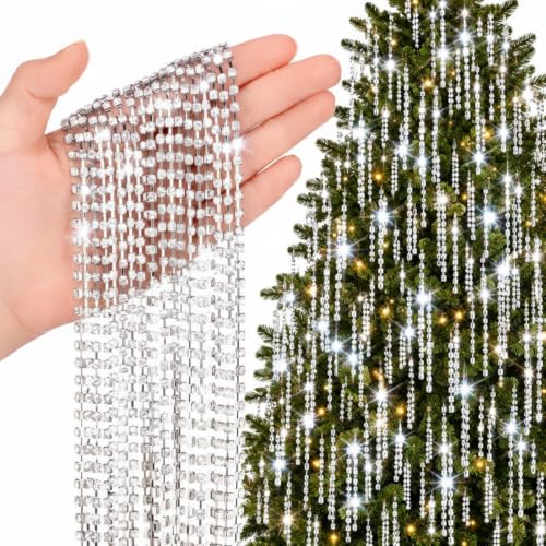 Junkin 200 Pcs Silver Crystal Christmas Ornament Strands 12.6" Holiday Decor