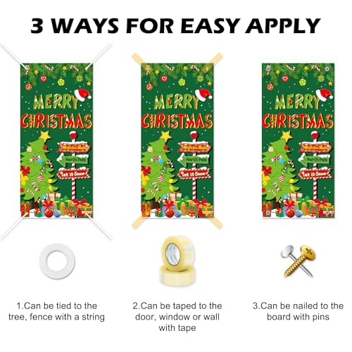 Christmas Door Cover with Tree & 'MERRY CHRISTMAS' Banner 31.5x67 inches