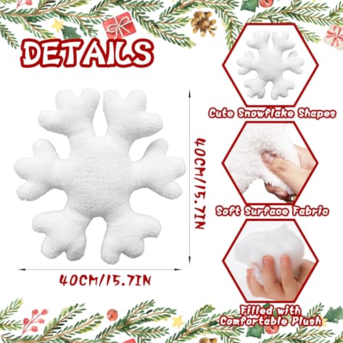 Christmas Snowflake Throw Pillows 2-Pack 15.7in White Faux Fur Plush