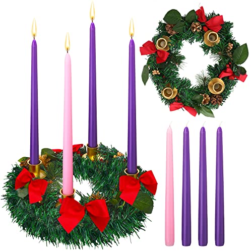 Dingion 12 Inch Christmas Advent Wreath with 4 Tapers - Red Series Holiday Decor