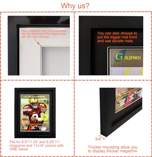 4-Pack Sports Magazine Display Frames with Double Mats, 8.5x11.25