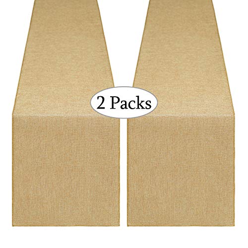 B-COOL 2 Pack 13x108 Inch Khaki Burlap Table Runners - Rustic Farmhouse Decor