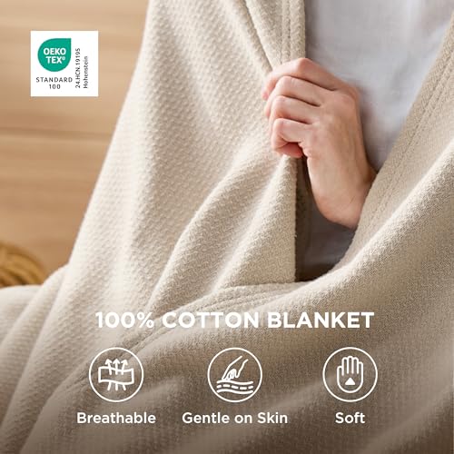 Large Herringbone Cotton Throw Blanket 50x70 Inches - Lightweight & Breathable