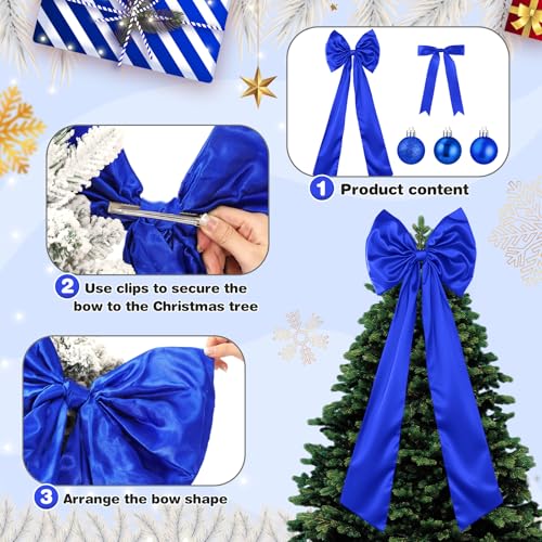 Gejoy Blue Bow 47" x 15.7" Christmas Tree Topper Bow Set with Ornaments
