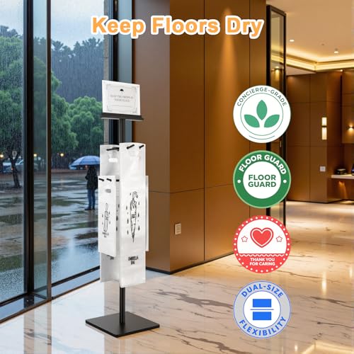 Wet Umbrella Bag Dispenser Stand with 400 Disposable Bags & Sign Holder