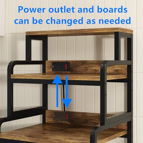 DKFNCL 4-Tier Mini Fridge & Microwave Stand with Power Outlet, Adjustable Storage