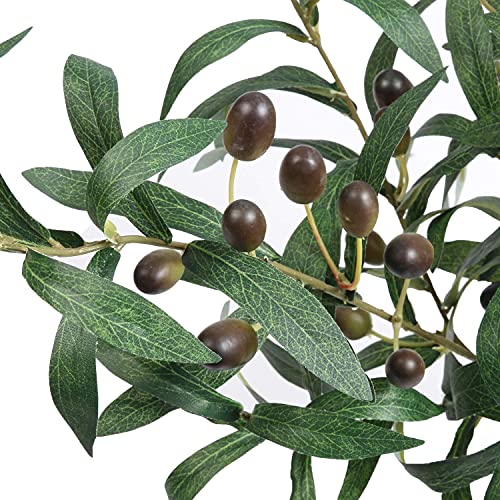 28" Artificial Olive Branches (4 Pack) - Faux Greenery Stems for Vases & Decor
