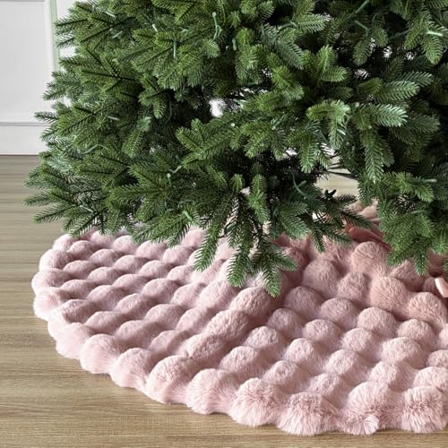Starry Dynamo 48-Inch Baby Pink Faux Fur Christmas Tree Skirt - Quilted Plush Holiday Decor