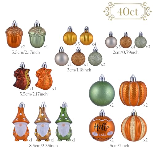 40-Piece Shatterproof Fall Tree Ornaments - Harvest Gnome & Pumpkin Decor