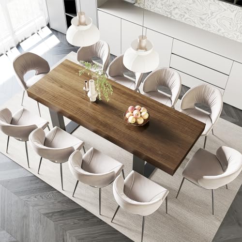 STHOUYN Rustic Extendable Dining Table 71-87 Inch Brown Farmhouse Kitchen Table