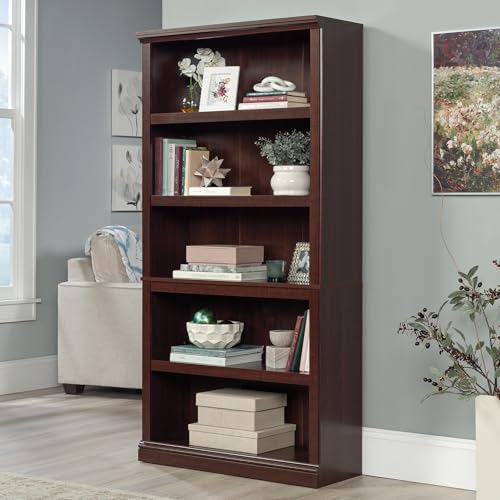 5-Shelf Bookcase with Adjustable Shelving, Cherry Finish Storage Unit