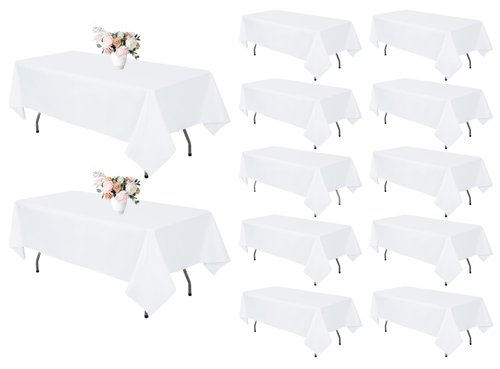 RestfulGlow 12 Pack White Tablecloth 60 x 126 Inch Rectangular Table Cloth for 8 Foot Rectangle Tables, Wrinkle Resistant Washable Fabric Polyester Table Covers for Wedding Party Banquet Buffet