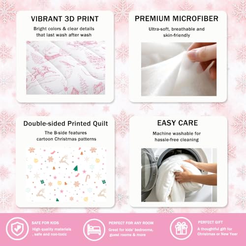 Castle Fairy Pink White Sketch Full Size Christmas Comforter Set with 2 Pillowcases, 79x90