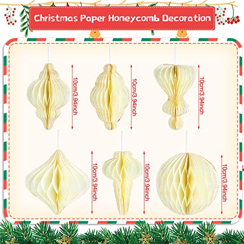 Nezyo 12 Pcs Christmas Hanging Honeycomb Balls 3D Paper Christmas Tree Ornaments Decorative Lantern Honeycomb Decorations for Holiday Winter Xmas Party Wonderland (White)
