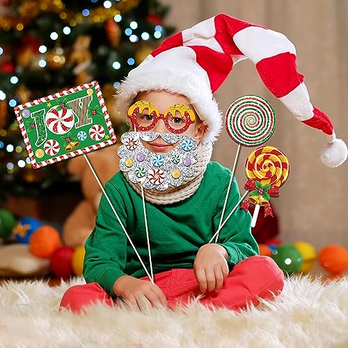 30Pcs Christmas Photo Booth Props Kit with Sticks – Merry Christmas Party Decorations
