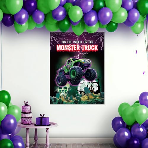 Monster Truck Pin the Wheel Birthday Party Game Set with Poster & Stickers
