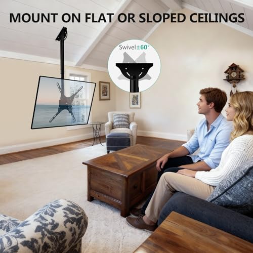 Full Motion Ceiling TV Mount for 26-65 Inch Screens, Adjustable Height Pole