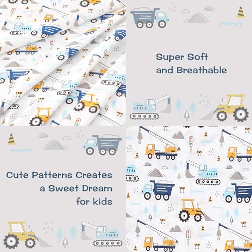 Lasoftan Boys Twin Sheet Set - 3-Piece Blue Excavator Soft Microfiber Bedding