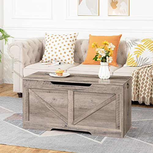 39.4-Inch Wooden Storage Bench with Safety Hinge and Toy Chest Organizer
