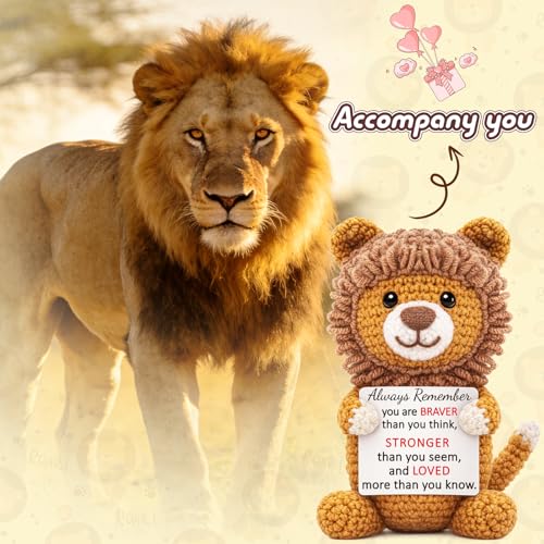 Emotional Support Crochet Lion Gift, Handmade Inspirational Desk Decor